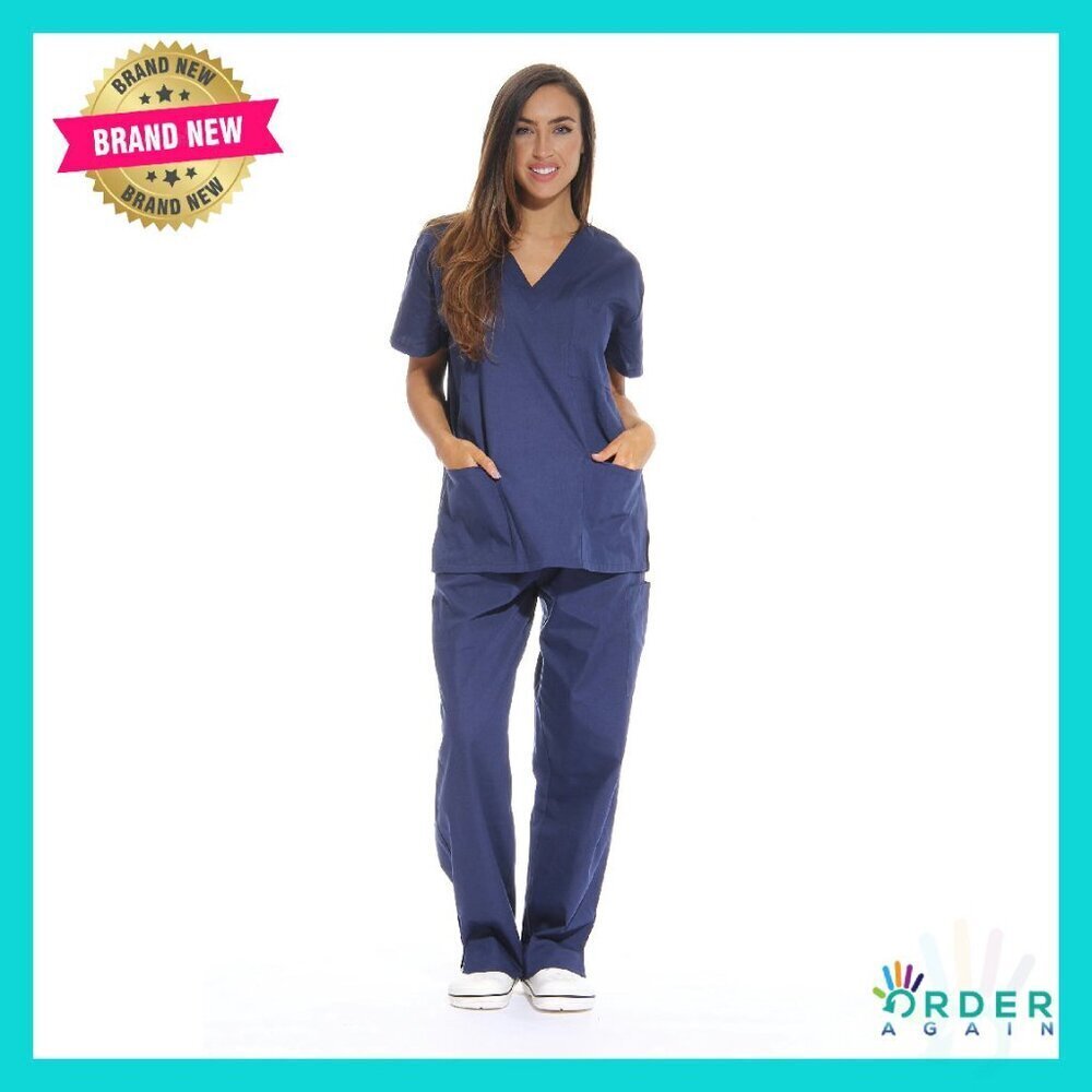 V-Neck Medical Scrubs Set Cargo Pants Six Pocket Functional Work Uniform